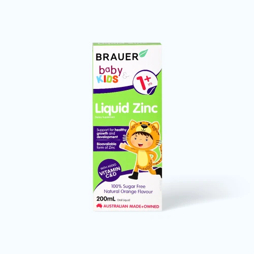 Thực phẩm bảo vệ sức khỏe bổ sung kẽm Brauer Liquid Zinc (200ml)